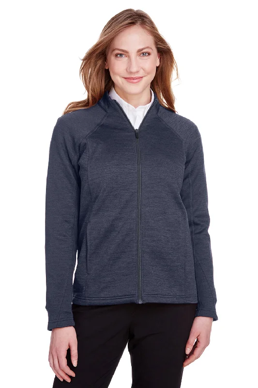 North End Womens Flux 2.0 Fleece Water Resistant Full Zip Jacket - Heather Classic Navy Blue/Carbon Grey