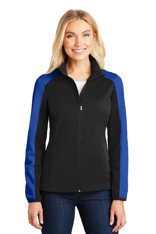 Port Authority Womens Active Wind & Water Resistant Full Zip Jacket - Deep Black/True Royal Blue - Closeout