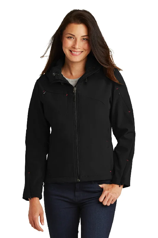 Port Authority Womens Wind & Water Resistant Full Zip Hooded Jacket - Black/Engine Red