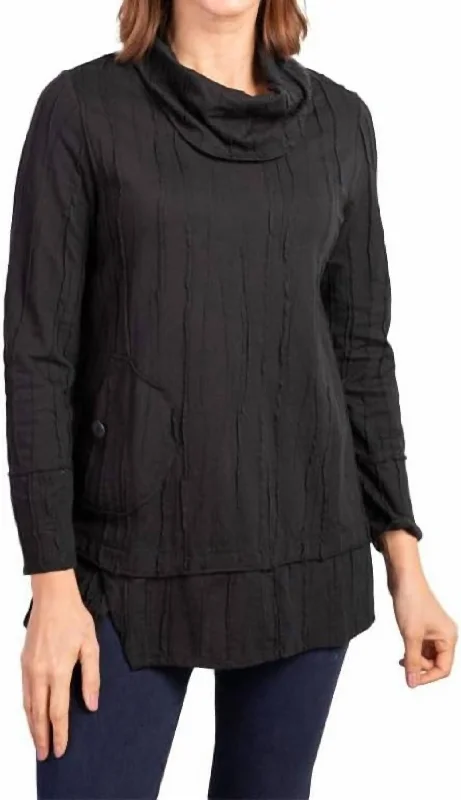 Cowl Pocket Tunic Top In Black