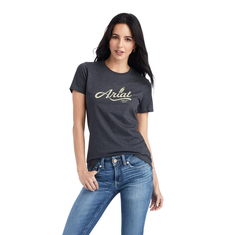 Ariat Women's Wheat Script Tee, Charcoal Heather