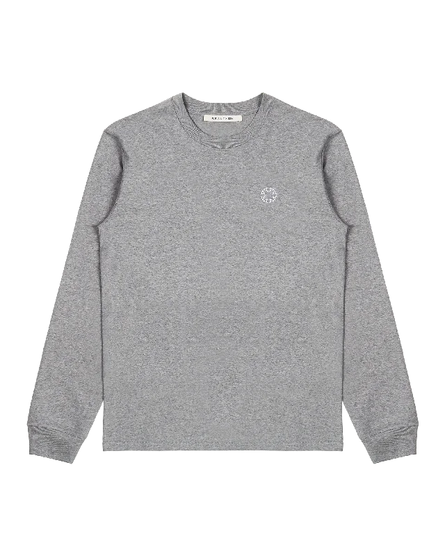 GREY EMBROIDERED LOGO LONG SLEEVE T-SHIRT