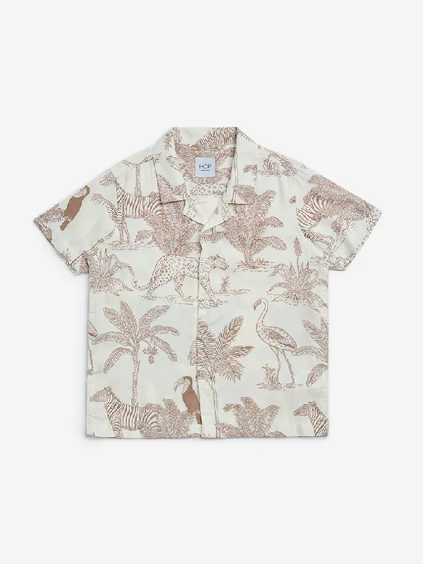 HOP Kids Beige Safari Print Shirt