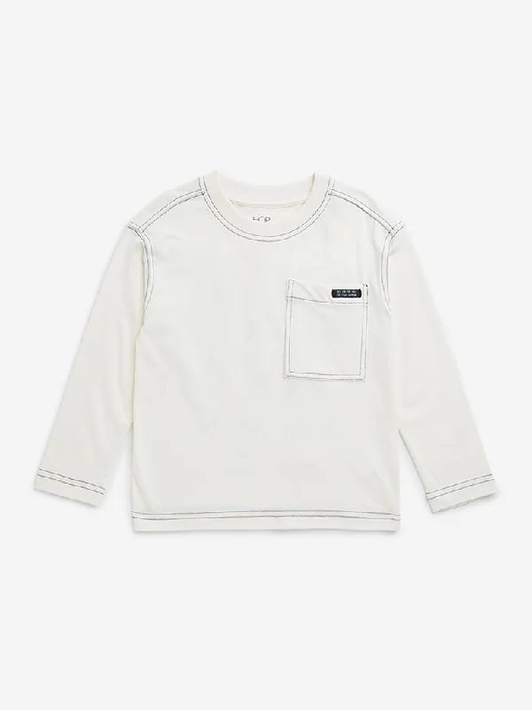 HOP Kids Off-White Text Design Cotton T-Shirt