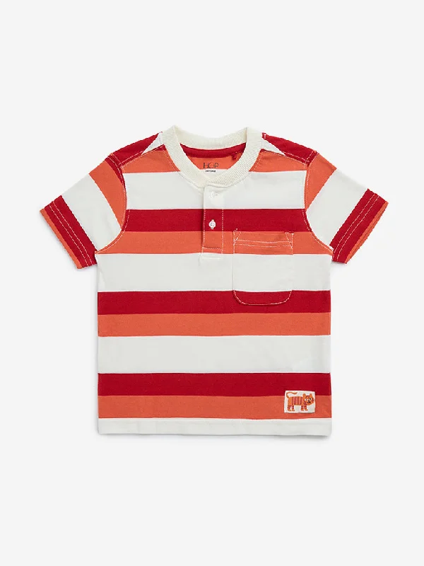 HOP Kids Red Striped Cotton T-Shirt