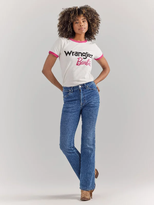 Wrangler X Barbie Women's Logos Slim Ringer Tee In Worn White