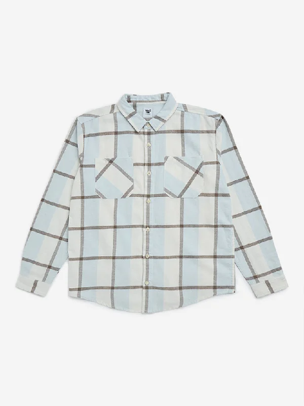 Y&F Kids Light Blue Checkered Design Cotton Shirt