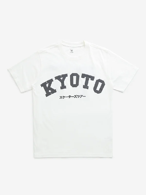 Y&F Kids Off-White Text Design Cotton T-Shirt