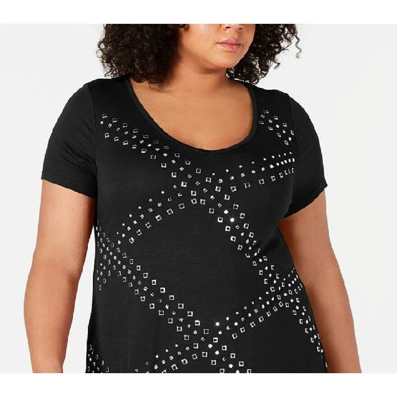 Belldini Women's Short Sleeve Studded Top Black Size Xx-Large