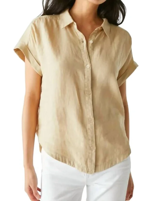 Charlie Linen Short Sleeve Button Down Shirt In Natural