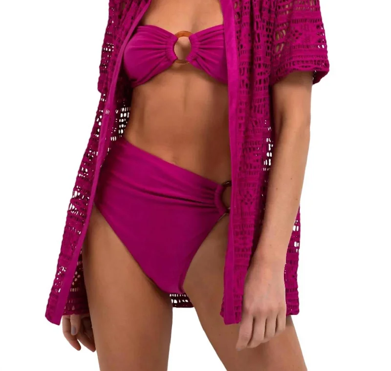 Crochet Short Sleeve Top In Magenta