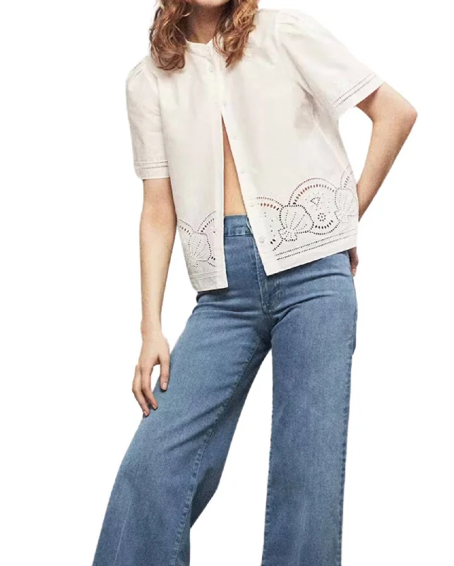 Embroidered Short Sleeve Blouse In White