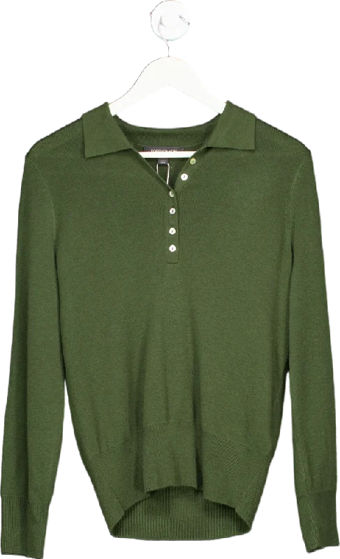 Forever New Olive Button Through Polo Jumper UK S