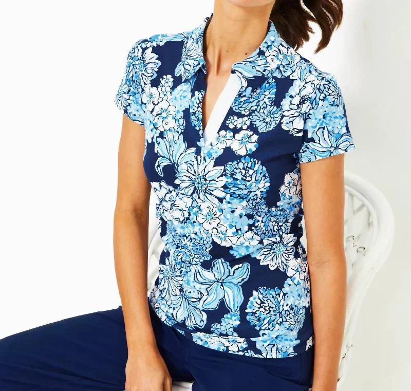 Frida Polo Top Upf 50+ In Low Tide Navy Bouquet All Day