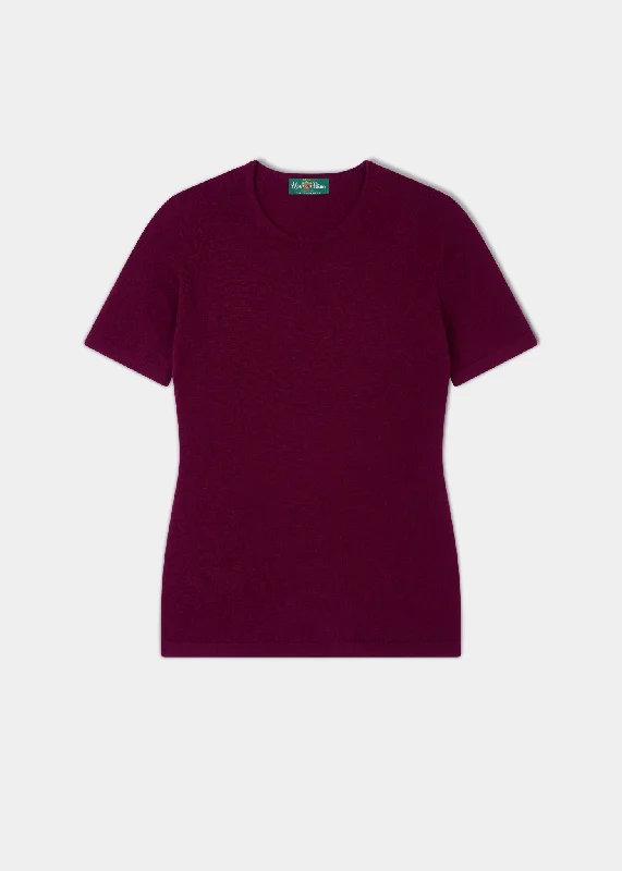 Lisa Ladies Cashmere Short Sleeve Crew Neck In Bordeaux