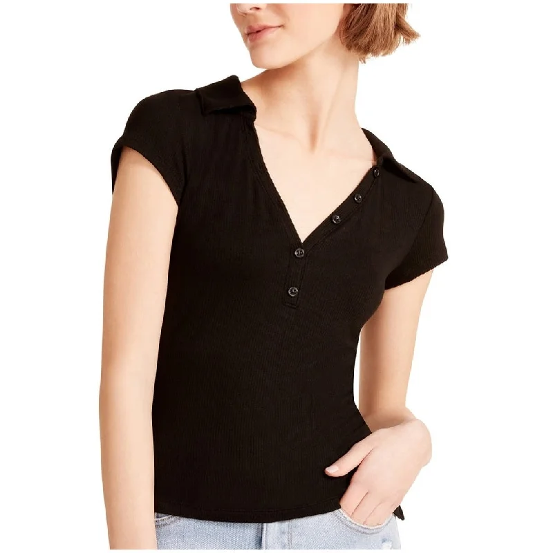 Madden Girl Junior's Cap Sleeve Polo Top Black Size Xx-Large