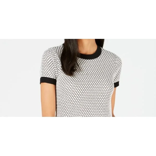 Maison Jules Women's Honeycomb Short Sleeve Sweater Black/White Size Xxs