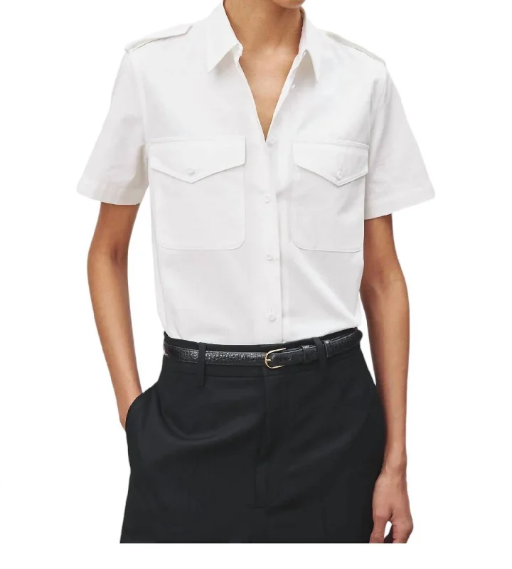 Natalie Short Sleeve Button Up Shirt In White