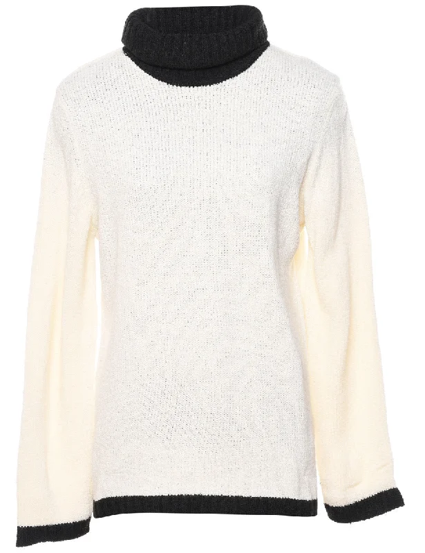 Off White Polo Neck Jumper - L