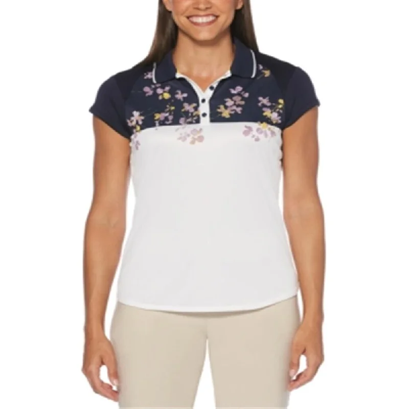 PGA TOUR Women's Floral Print Colorblocked Golf Polo White Size Medium