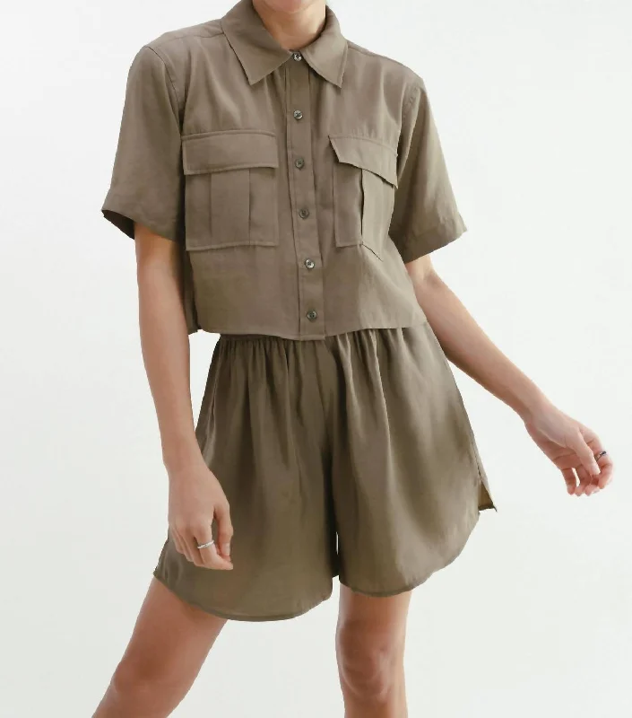 Playful Short Sleeve Top In Olive