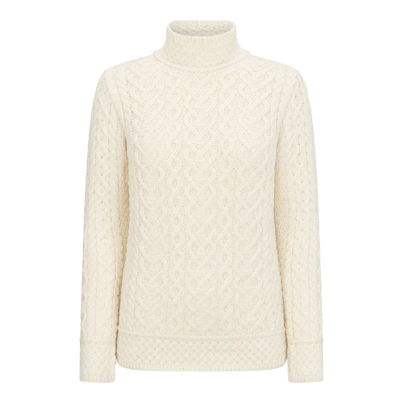 Natural Aran Polo Neck Sweater