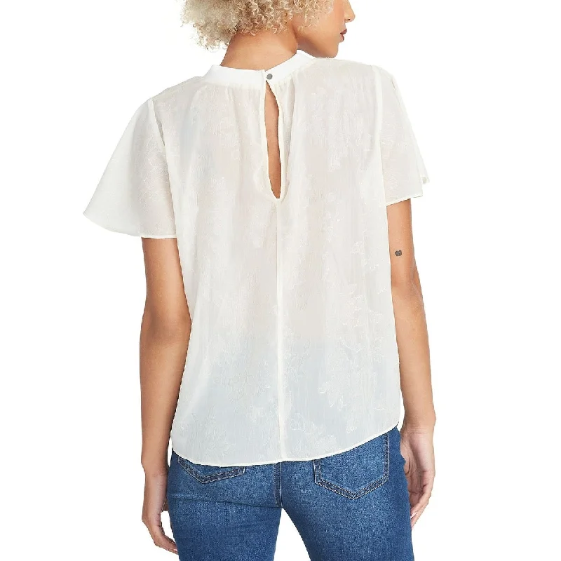 Rachel Roy Women's Sheer Short Sleeve Keyhole Top White Size X-Small