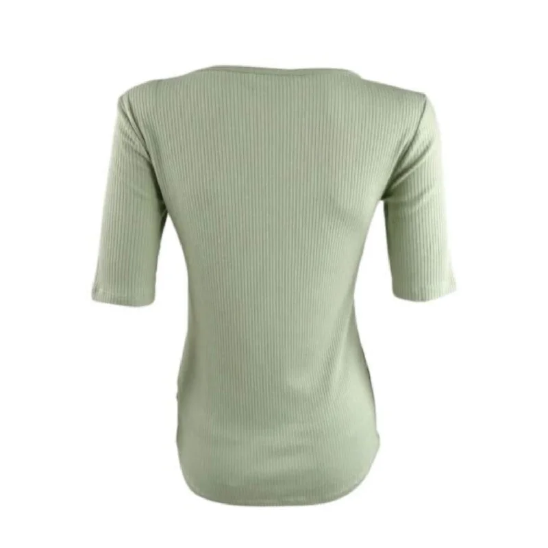 Ralph Lauren Women's Ribbed Henley Short Sleeve Scoop Neck Top Green Size Large