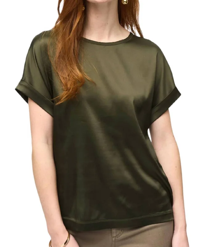 Satin Front Short Sleeve Top In Iguana