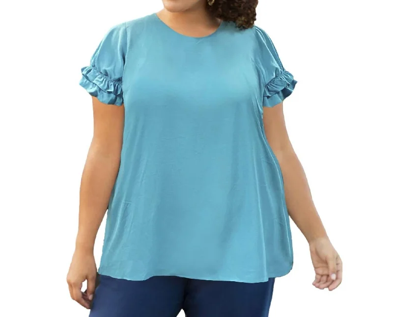 Short Sleeve Ruffle Blouse - Plus Size In Seafoam