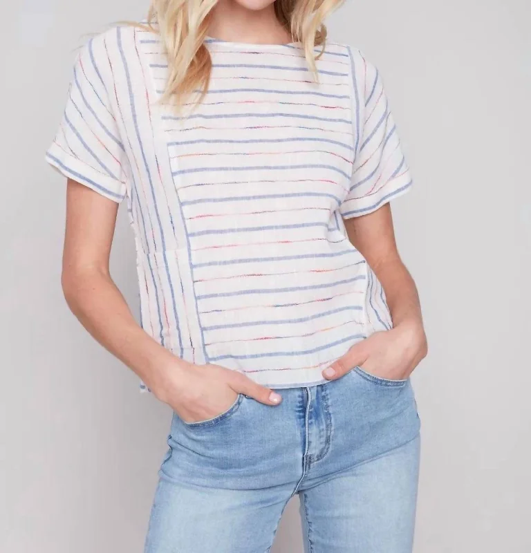 Short Sleeve Stripe Top In Blue/red