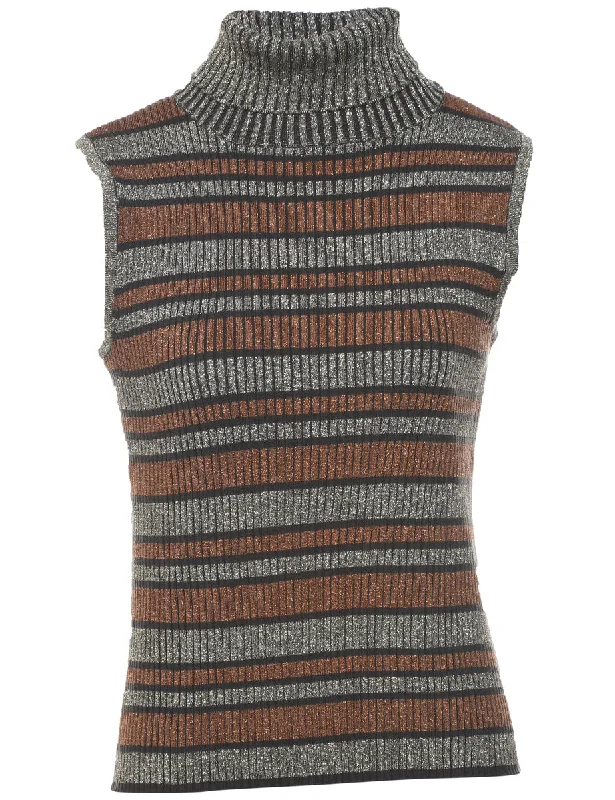 Striped Polo Neck Vest - S