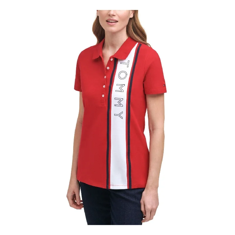 Tommy Hilfiger Women's Logo Polo T-Shirt Red Size X-Small