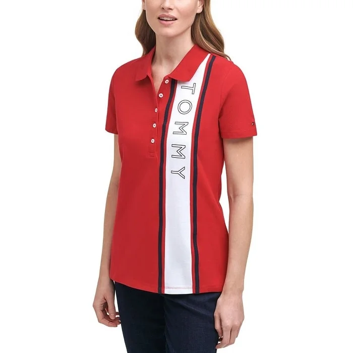 Tommy Hilfiger Women's Logo Polo Top Red Size Large