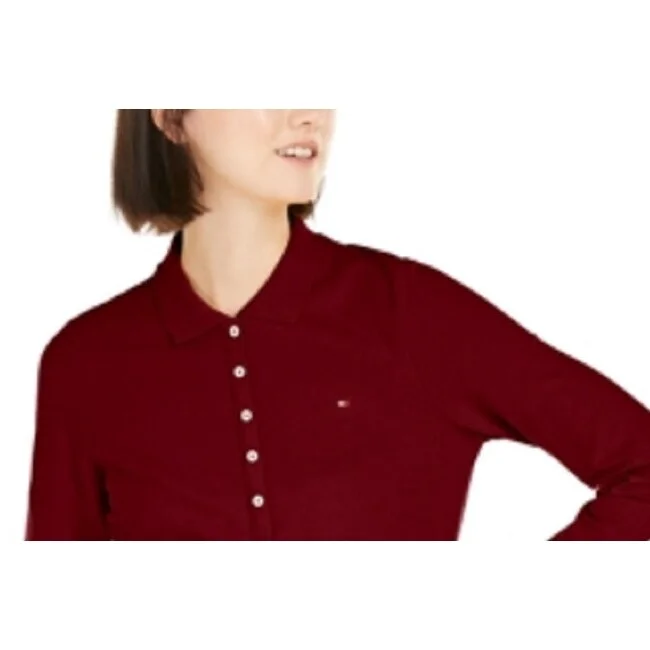 Tommy Hilfiger Women's Long Sleeve Polo Top Red Size X-Small