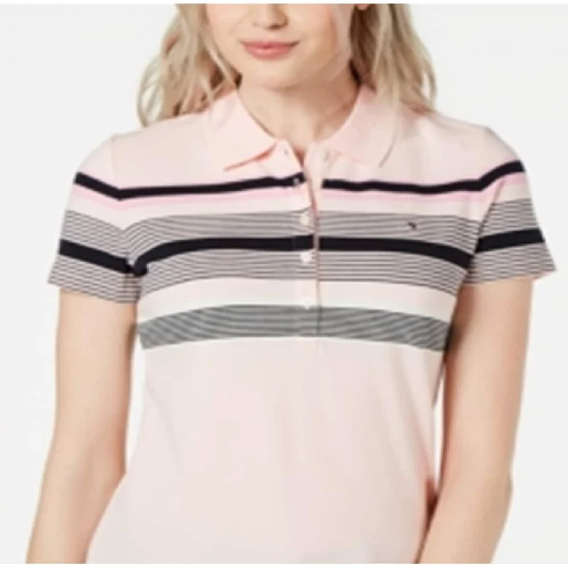 Tommy Hilfiger Women's Multi Stripe Polo Shirt Pink Size X-Small