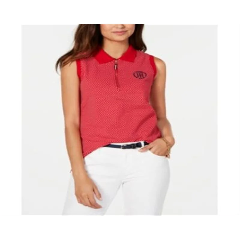 Tommy Hilfiger Women's Polka Dot Polo Top Red Size X-Small