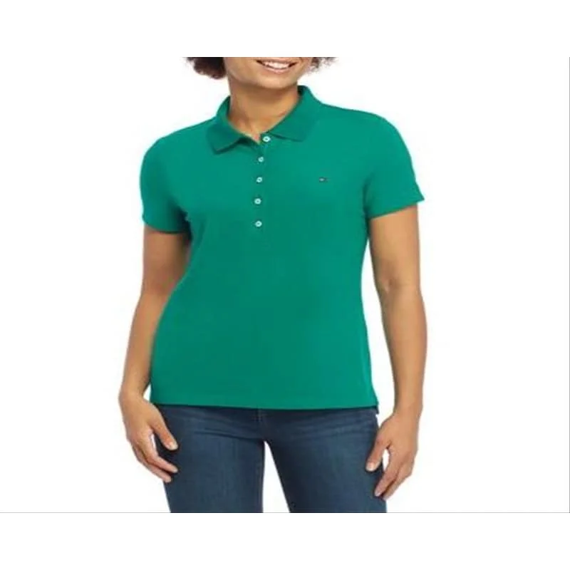 Tommy Hilfiger Women's Polo Short Sleeve Collared Top Green Size X-Large