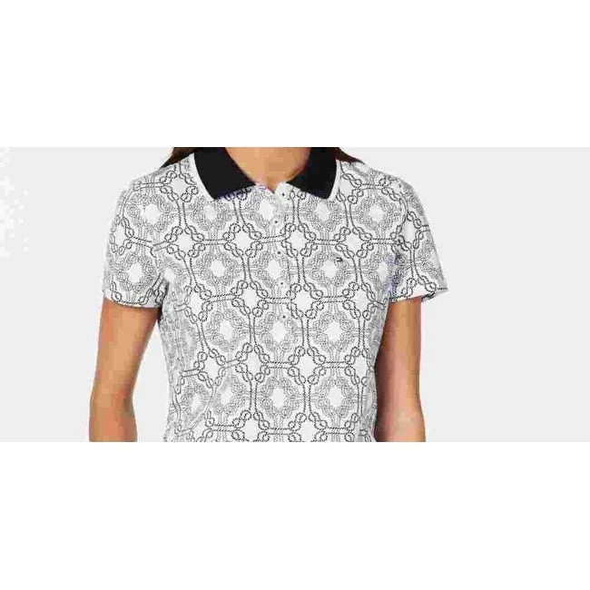 Tommy Hilfiger Women's Printed Short Sleeve Polo White Size Small