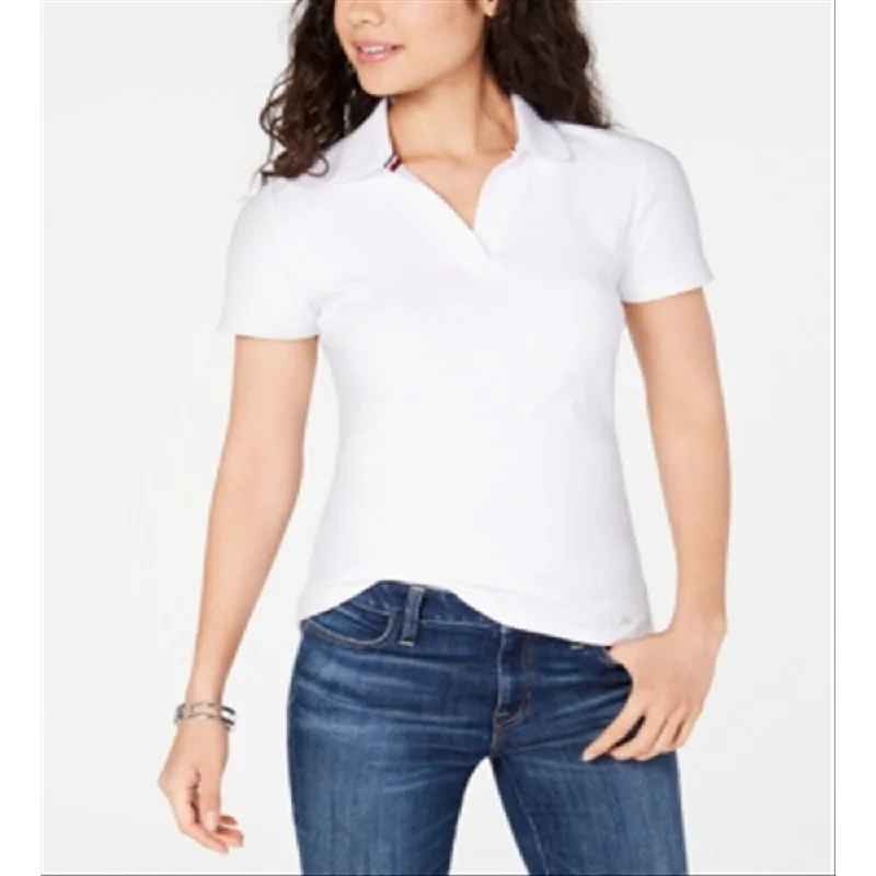 Tommy Hilfiger Women's Ribbed Polo Shirt White Size X-Small