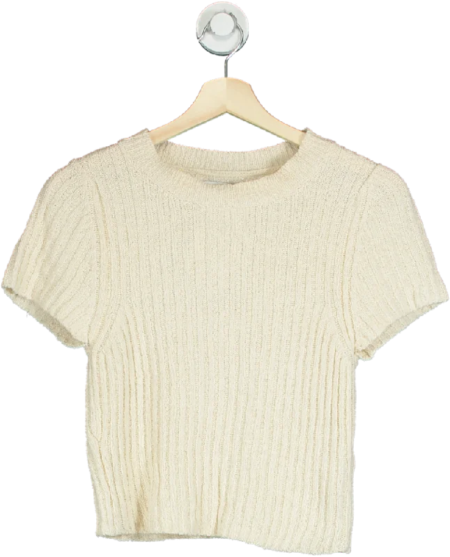 Topshop Beige Ribbed Short Sleeve Sweater UK S