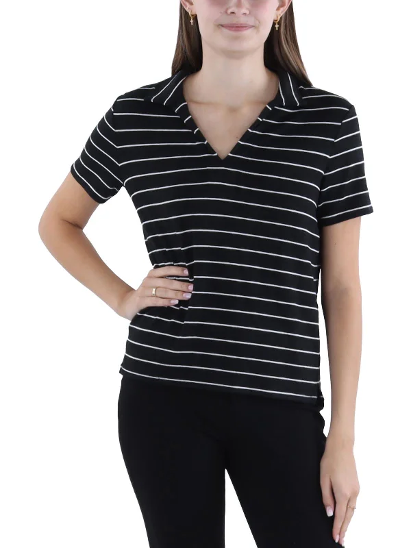 Womens Striped Collar Polo Top