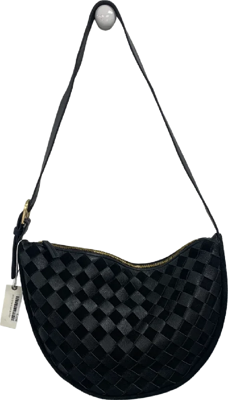 Anthropologie Black Woven Leather Shoulder Bag One Size