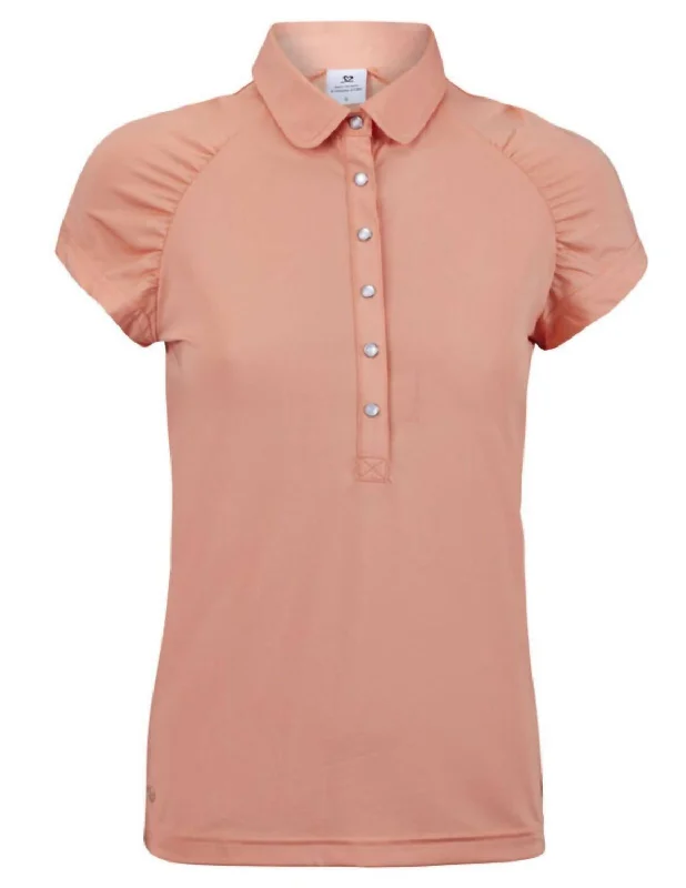 Ariana Cap Sleeve Polo Shirt In Mango