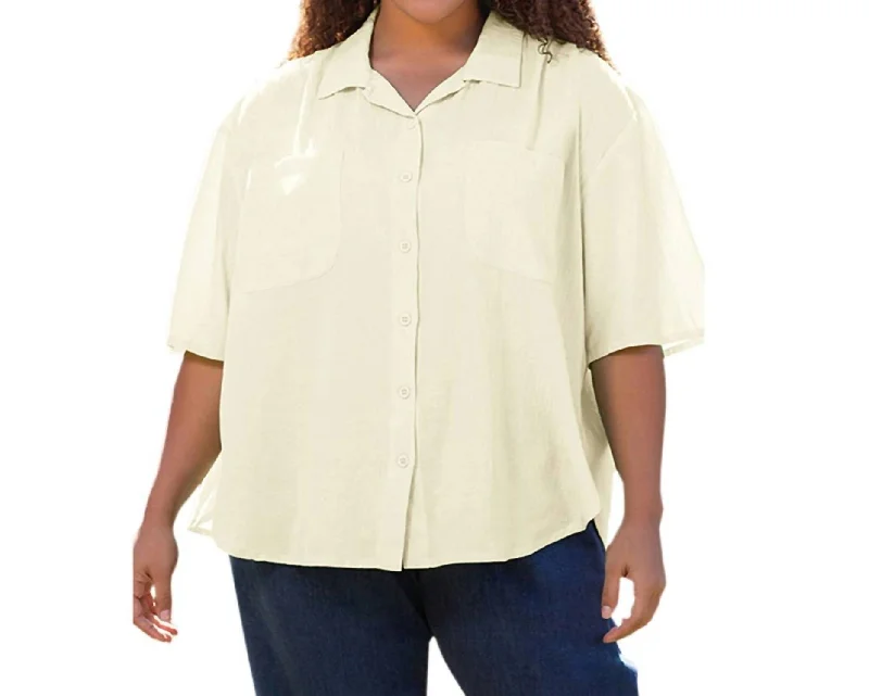 Cotton Short Sleeve Collar Shirt - Plus In Arctic White