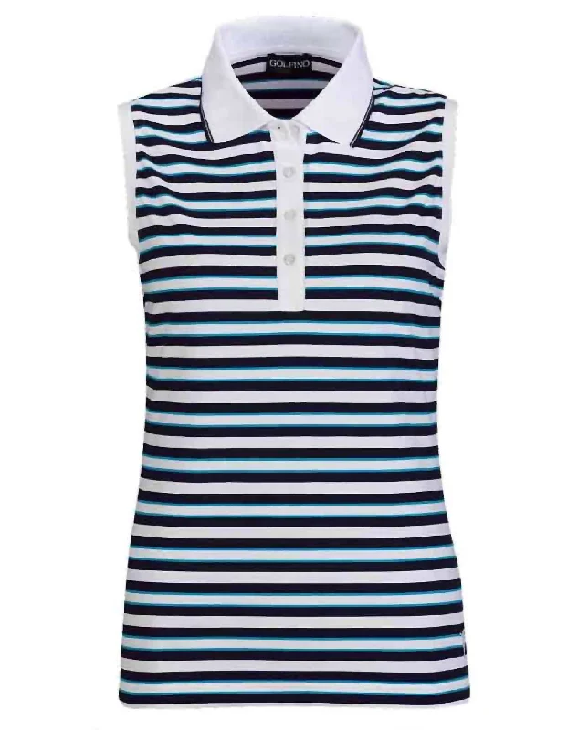 Women's Sea Salt Striped Sleeveless Polo In Blue White Stripes