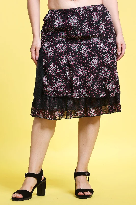 Black Small Floral Printed Layered SkirtCroptopanalytics