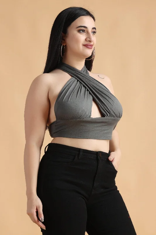 Grey Solid Multiway Crop TopCroptopcloud