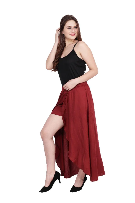 Red Solid Asymmetric Box SkirtCroptopcasual