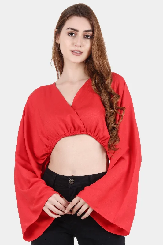 Red Solid Crop Top